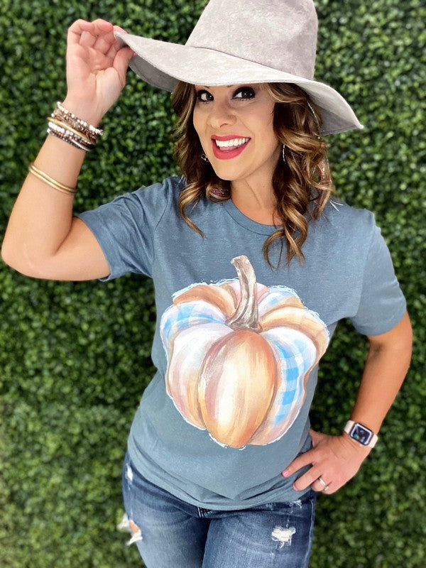 Gingham Pumpkin Graphic Tee Slate
