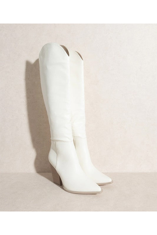 Clara Knee High Cowboy Boots White