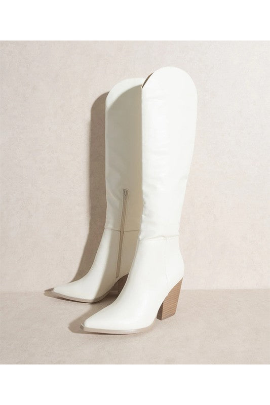 Clara Knee High Cowboy Boots White