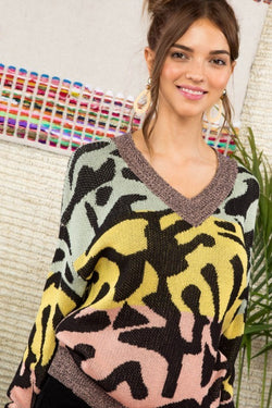 V Neck Color block Sweater Multi