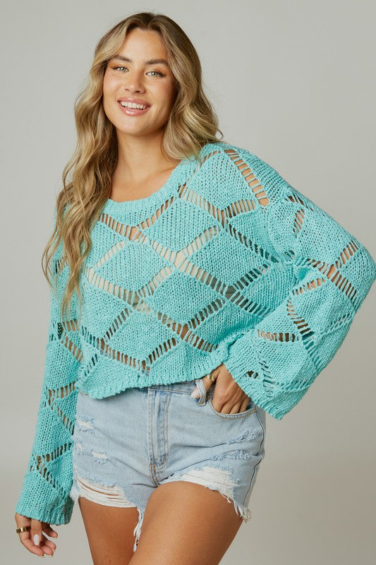 Open Stitch Boxy Knit Top Mint