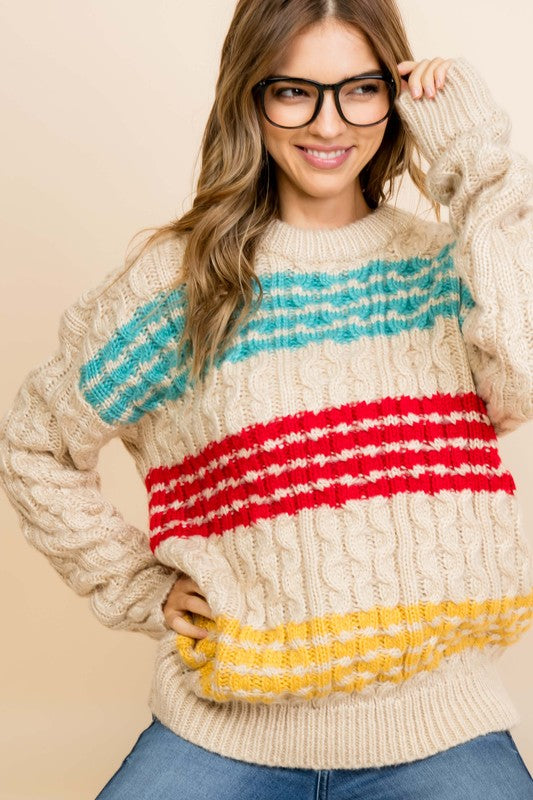 Cable Pattern Oversize Sweater Multi