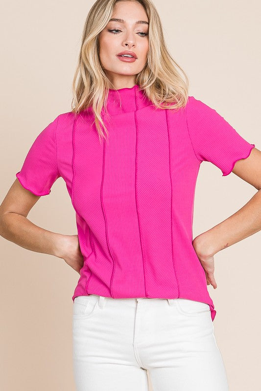 Short Sleeve Knit Top Fuchsia