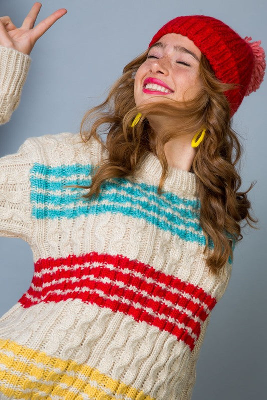 Cable Pattern Oversize Sweater Multi