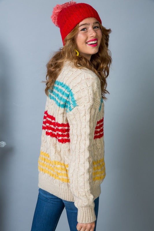 Cable Pattern Oversize Sweater Multi
