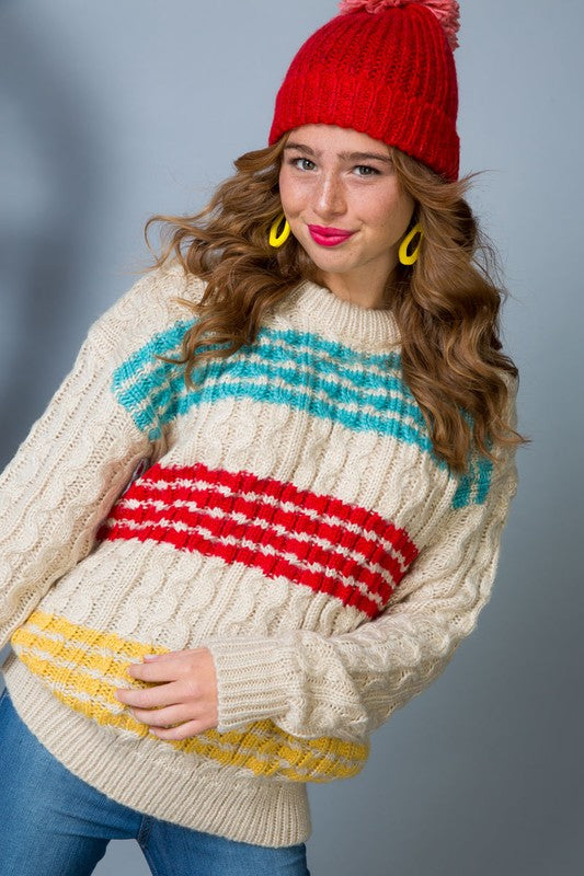 Cable Pattern Oversize Sweater Multi