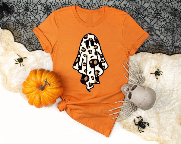 Leopard Print Ghost Graphic Tee Burnt Orange