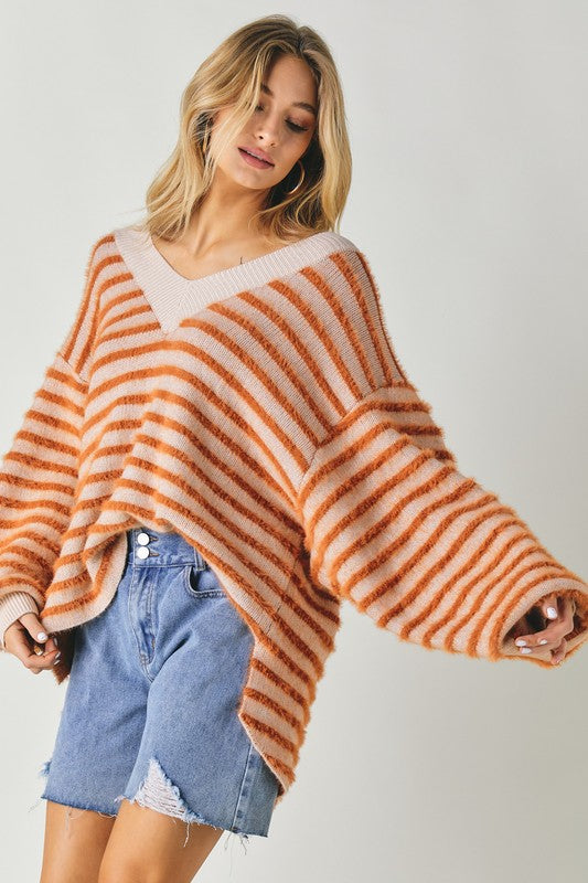 Stripe Long Sleeve Sweater Rust