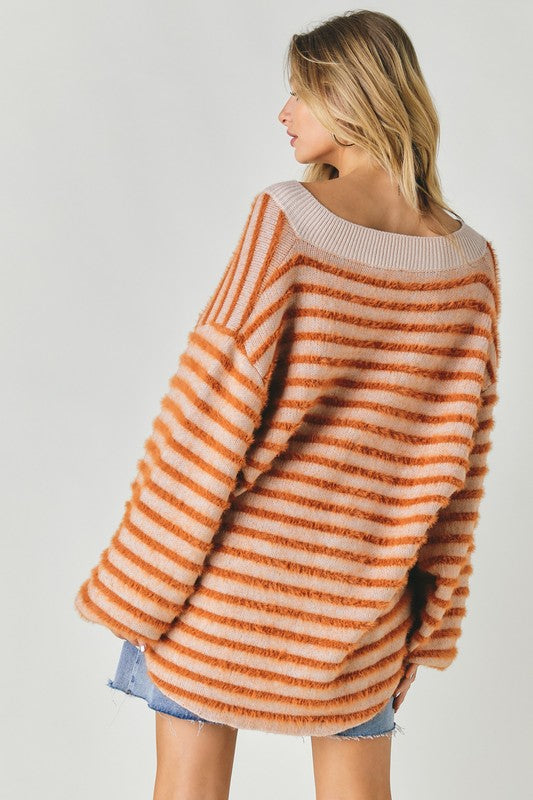 Stripe Long Sleeve Sweater Rust