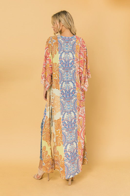 Woven Print Maxi Kimono Multi-Color