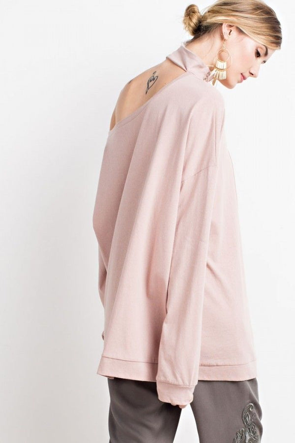 Laced Up Mock Neck Cutout Top Vintage Rose - Athens Georgia Women's Fashion Boutique