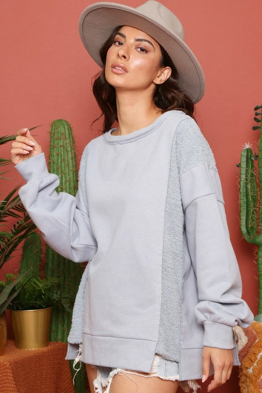 French Terry Loose Fit Top Dusty Blue