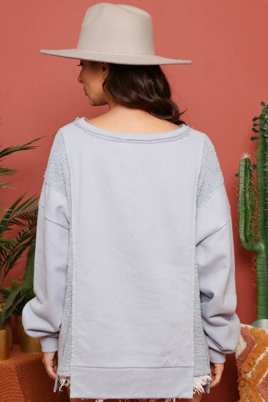 French Terry Loose Fit Top Dusty Blue