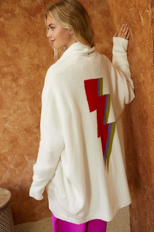 Bolt Pattern Knit Dolman Sleeve Cardigan Cream