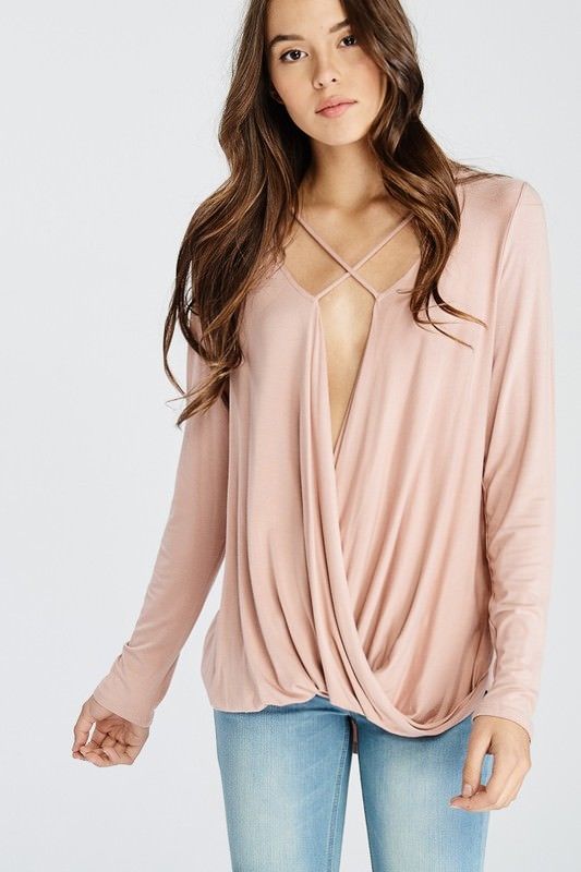 Front Cross Strap Knit Top Blush - Athens Georgia Women's Fashion Boutique