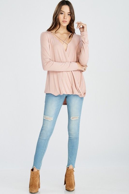 Front Cross Strap Knit Top Blush - Athens Georgia Women's Fashion Boutique
