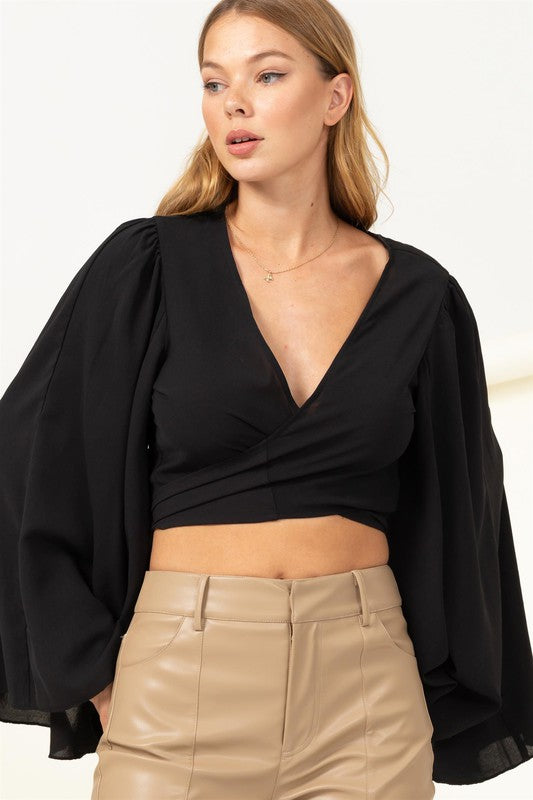 Bell Sleeve Crop Top Black - Southern Fashion Boutique Bliss