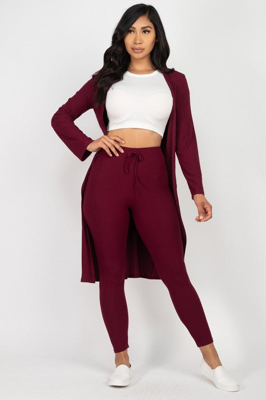 Ribbed Cardigan & Leggings Set Burgundy