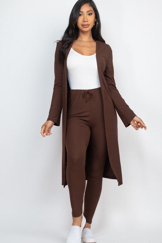 Ribbed Cardigan & Leggings Set Coffee