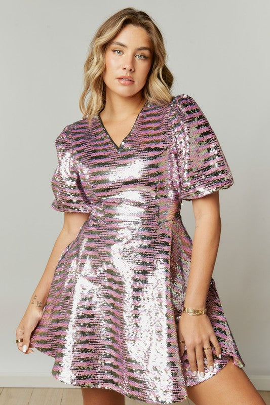 Stripe Sequin Mini Dress Multi
