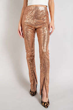 Sequin High Waisted Slit Pants Rose Gold - Southern Fashion Boutique Bliss