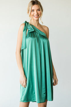 Satin Self-Tie One Shoulder Dress Green - Southern Fashion Boutique Bliss Satin Self-Tie One Shoulder Dress Green - Southern Fashion Boutique Bliss