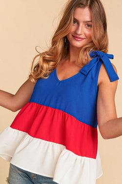 Patriotic Color Block Sleeveless Top Blue/Red