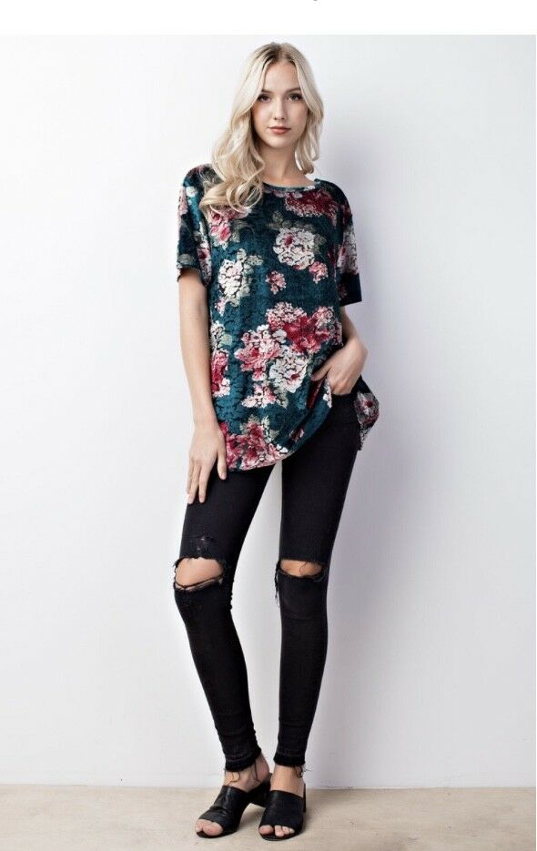 Velvet Burnout Scoop Back Knit Top Teal - Athens Georgia Women's Fashion Boutique