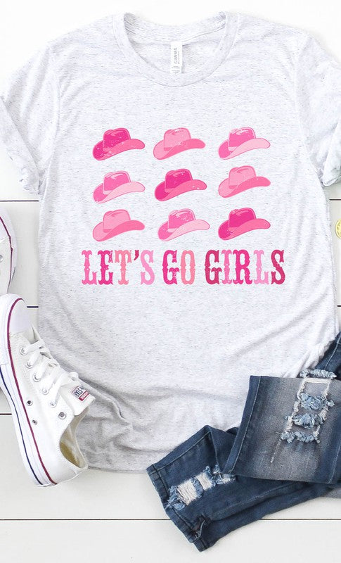 Lets Go Girls Cowgirl Hat Graphic Tee Ash Grey
