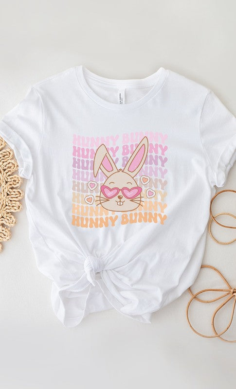 Hunny Bunny Heart Glasses Easter Tee White