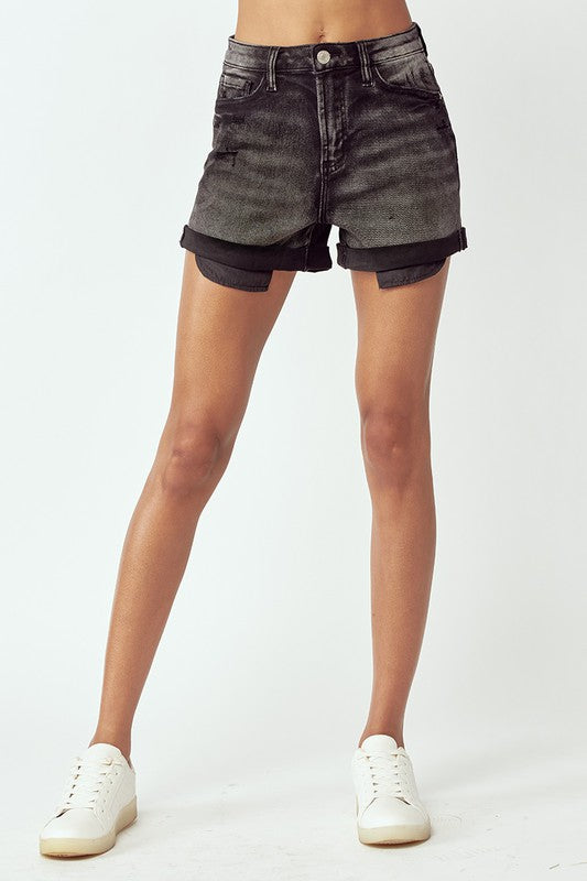 High Rise Rolled Up Shorts Black