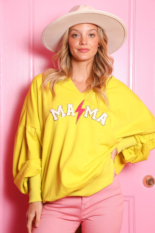 Thunder Mama Sequin Patch Knit Top Yellow