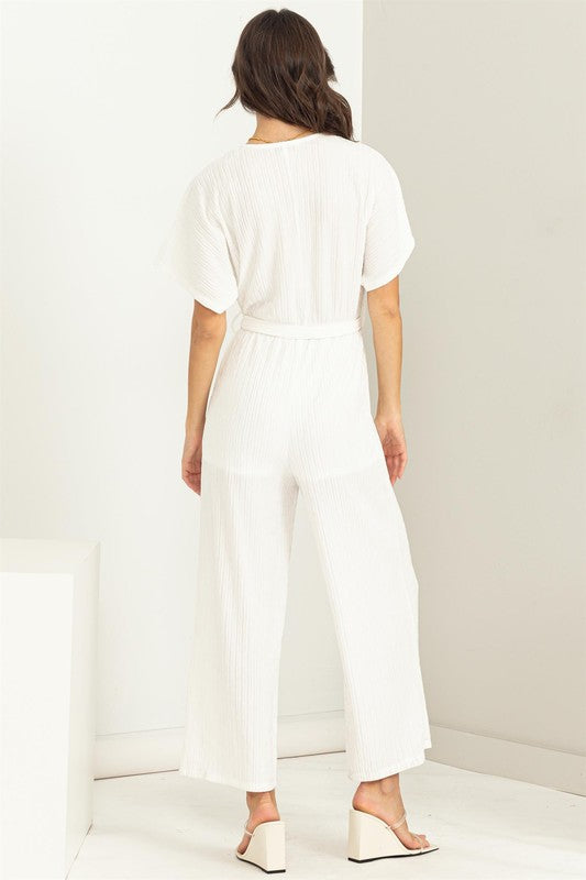 Belted Wide Leg Jumpsuit Off White