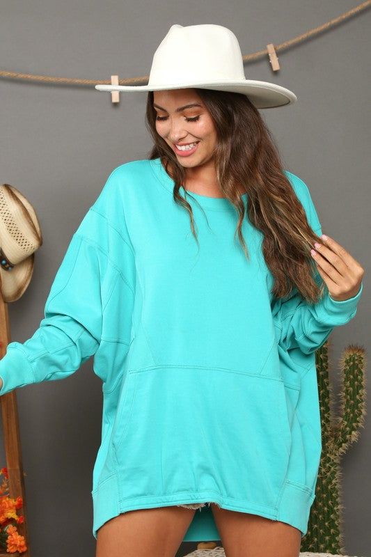 Contrast French Terry Sweatshirt Turquoise