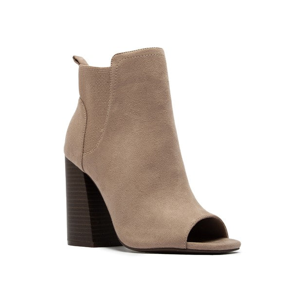 Women's Peep Toe Chunky Heel Booties Taupe Southern Fashion