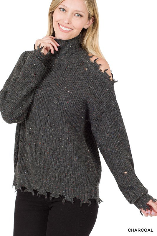 Cutout Turtleneck Sweater Charcoal