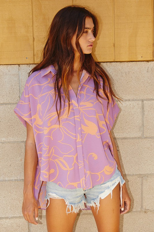 Short Dolman Sleeve Woven Shirt Lavender