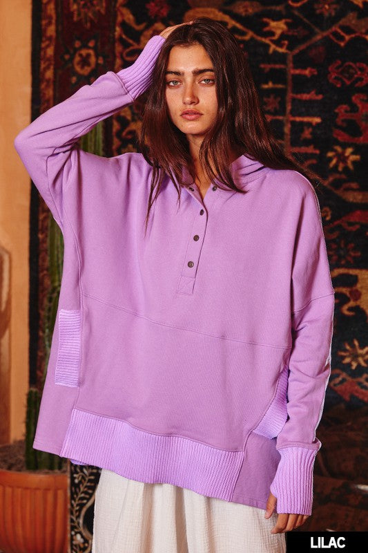 Washed French Terry Oversized Hoodie Lilac