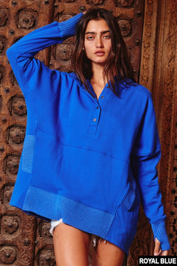 Washed French Terry Oversized Hoodie Royal Blue