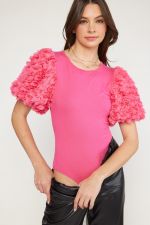 Floral Applique Sleeve Bodysuit Pink