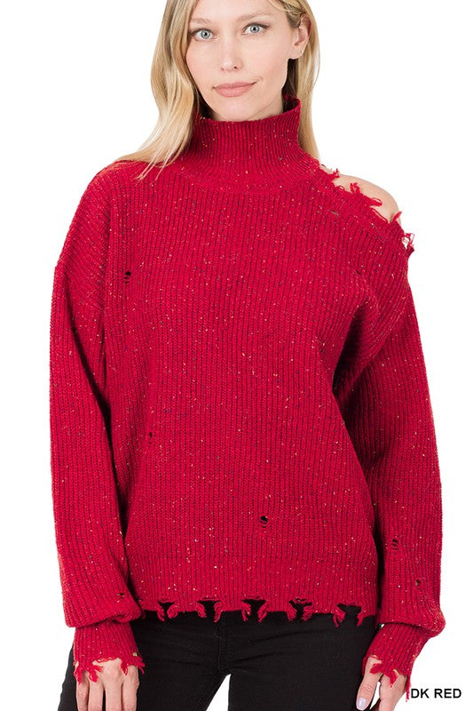 Cutout Turtleneck Sweater Red