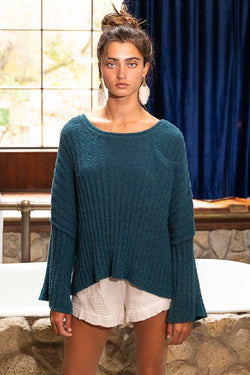 Wide Round Neck Rolled Edge Top Green