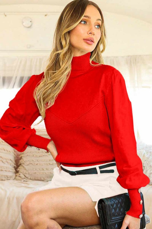Turtle Neck Knit Top Red