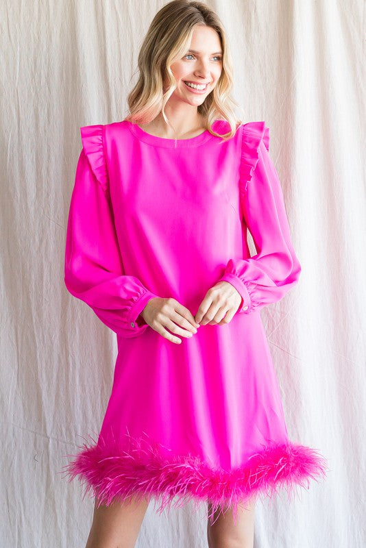 Fur Detail Hem Dress Hot Pink - Southern Fashion Boutique Bliss Fur Detail Hem Dress Hot Pink - Southern Fashion Boutique Bliss