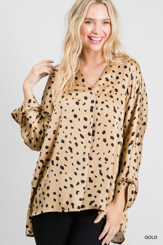 Satin Cheetah Print Top Gold