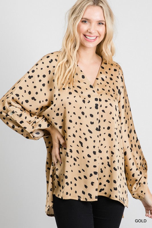 Satin Cheetah Print Top Gold