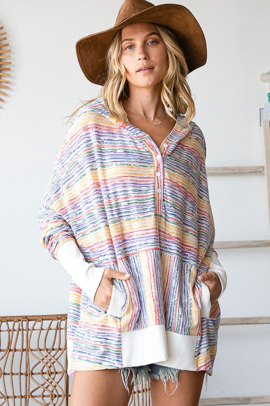 Oversize Stripe Hoodie Top Multi