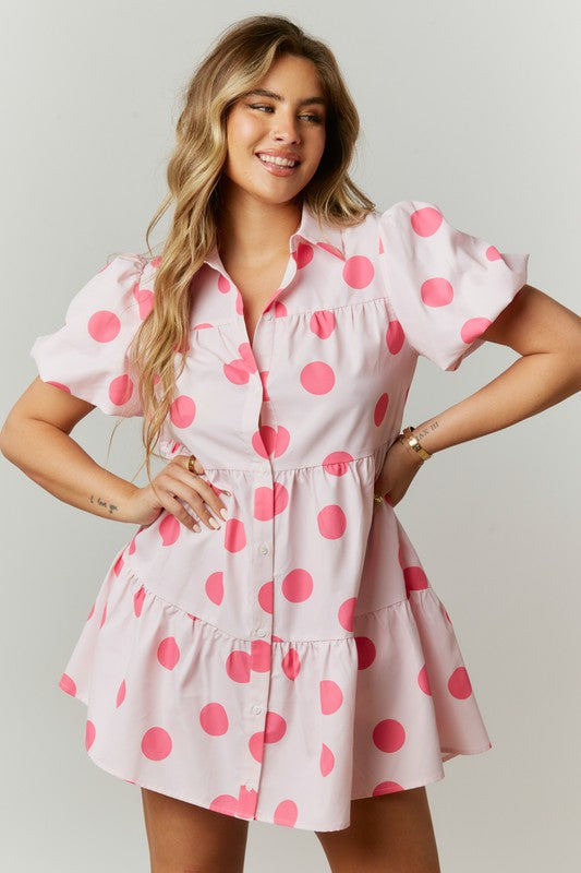 Dot Print Babydoll Shirt Dress Pink - Southern Fashion Boutique Bliss Dot Print Babydoll Shirt Dress Pink - Southern Fashion Boutique Bliss