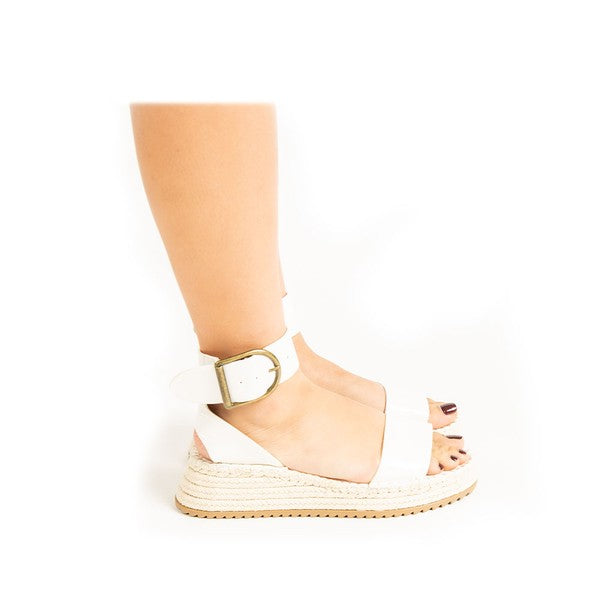 One Band Ankle Strap Wedge Sandal White