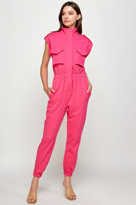High Neck Sleeveless Cargo Jumpsuit Rose Southern Fashion Boutique Bliss